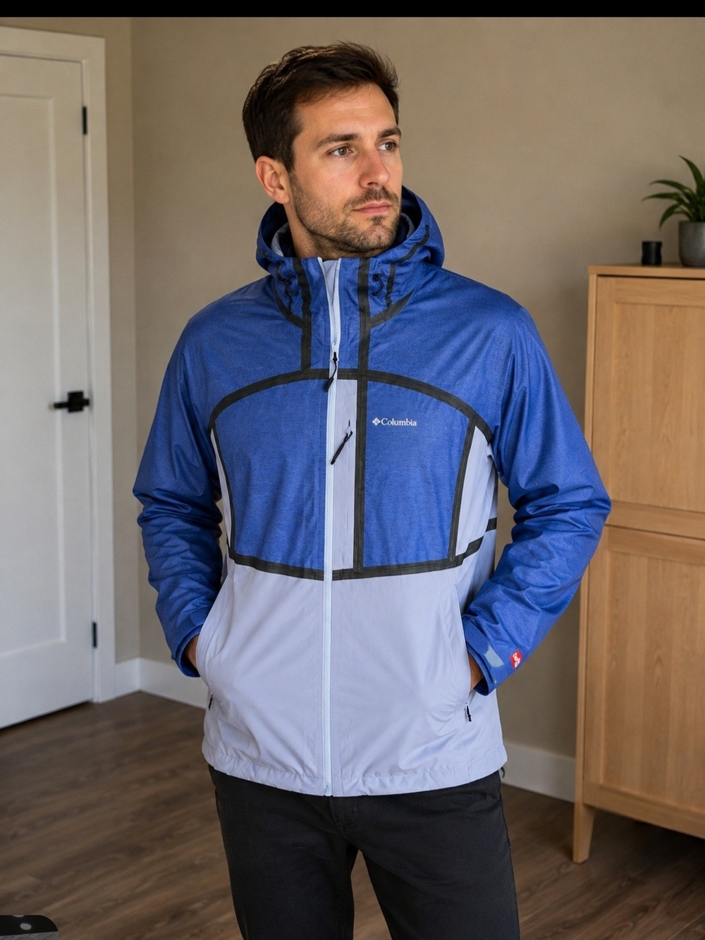 Columbia Blue and Light Gray Windbreaker Jacket